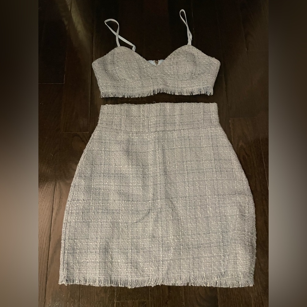Light blue twill two piece skirt and tank coord set